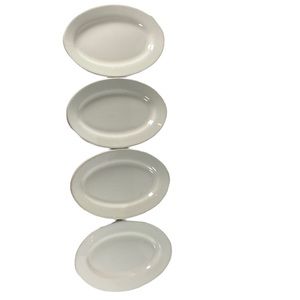 4 Vintage Buffalo China Restaurant Ware White Heavy Oval Plates